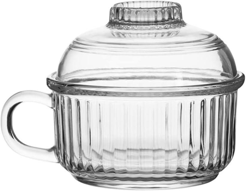 UPKOCH Clear Tumblers Glass Soup Bowl with Lid and Handle