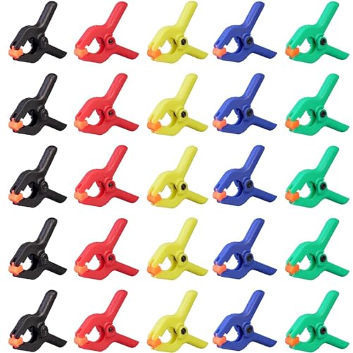 LZYKJGS 25 Stück Nylon Federklemme, Mini Federklemmern, Klein Spannklemmen, Federzwinge, Klein Spannklemmen, für DIY Projekte, Fotostudios, Fotografie Hintergrund (5 Farben)