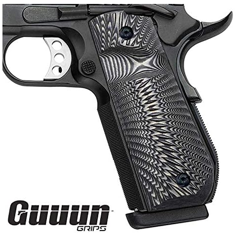 Guuun 1911 Grips G10, Full Size Government Grips, Bobtail Round Butt Cut, OPS Sunburst Texture Cover
