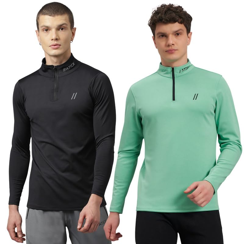 Image of ATICX Polyester Full Sleeve Compression High Turtle Neck Sports Jersey T Shirt for Men - Quick Dry Fit Gym Workout Top for Running, Swimming, Training, Cycling, Football, Badminton