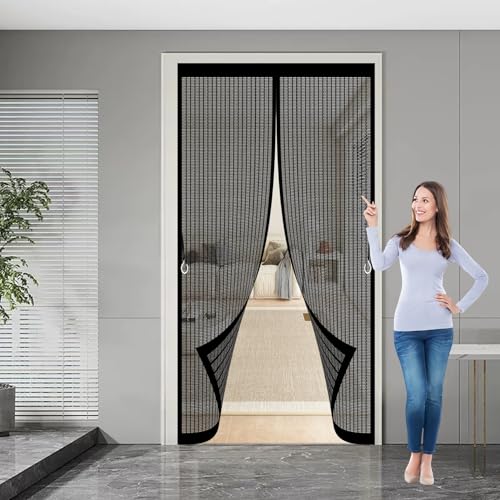 Moustiquaire porte magnétique 82x245 cm rideau anti-moustiques noir