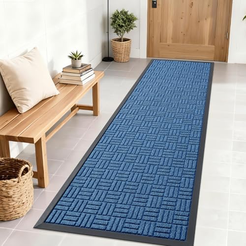 Image of OLANLY Front Door Mat Outside Entrance 71x23, Absorbent, Heavy Duty Sturdy Natural Rubber Doormat Indoor Outdoor, Non-Slip, Stain and Fade Resistant, Low Profile Floor Mat for Entryway, Ocean Blue
