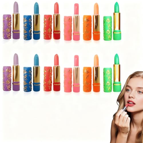 12 Labiales que Cambian de Color, Labiales de Color que Cambian de Color con la Temperatura, Labiales Hidratantes de Larga Duración, Labial con Forma de Mariposa, Hidratante(Color Aleatorio)