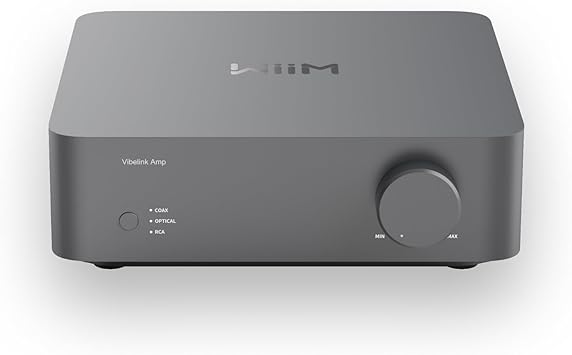 WiiM Vibelink Amp | 100W Power Amplifier with Premium ESS 9039Q2M DAC and TI TPA3255 | Compatible with WiiM Mini, Pro, Pro Plus, and Ultra | RCA, Coax, and Optical Inputs | Space Gray