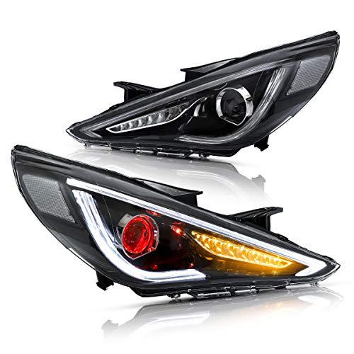 VLAND Projector LED Headlights for [Hyundai Sonata 2011 2012 2013 2014 (NOT for Models without Adjusting Motor)] with Sequential Turn Signals Dual Beam Lens YAA-SNT-0171B (Demon eyes)