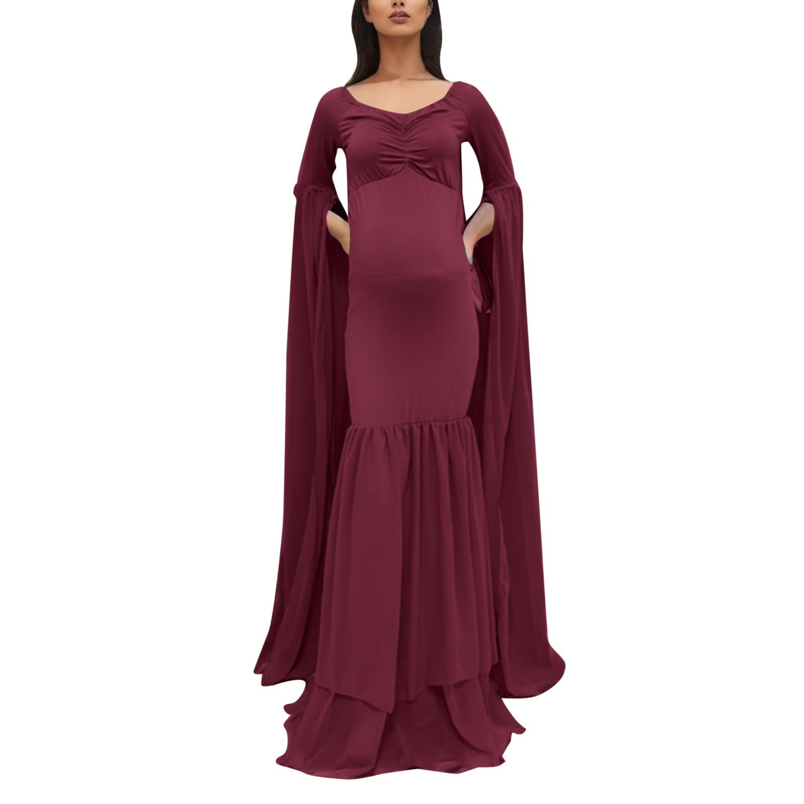 Schwangerschaftskleid, Sommer, Damen, Umstandskleid, kurzärmelig, Babykleid, Fotografiekleid, lang