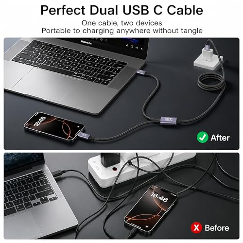 Image of MX 2 in 1 Type-C to Dual Type-C Cable 1M, 100W PD Fast Charging & Data Sync, Splitter Cord for MacBook Air /Pro, iPad, Samsung Galaxy, Laptop, Tablet, Power Bank & Compatible Devices