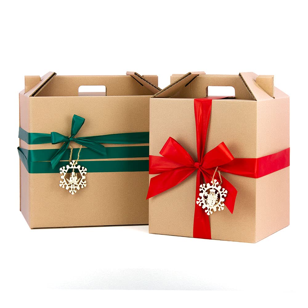 ONLY BOXES 4er-Pack Boxen mit Griffen für Flaschen und Weihnachten, braun, Kapazität 12 Flaschen oder Geschenke, sehr stoßfest, recycelter Karton