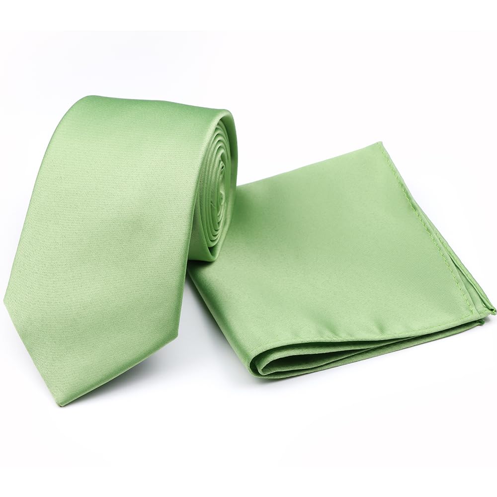 Jenson Samuel Men's Apple Green Wedding Races Pastel Shades Neck Tie & Pocket Square Set (Apple Green)