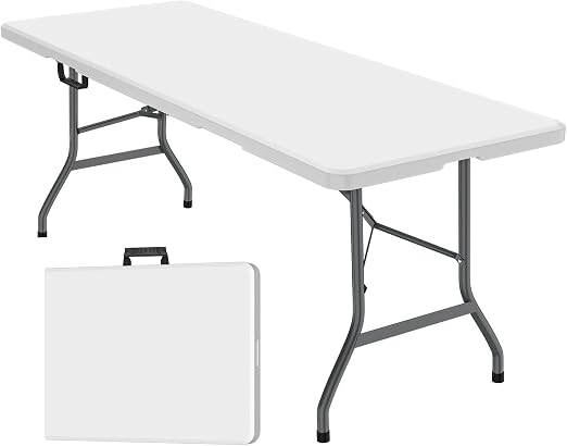 FWTI Deal 6ft Folding Table, Portable Heavy Duty Plastic Dining Table with Carrying Handle for Wedding Party Banquet Camping Multipurpose Entertaining Activites Utility Table - White