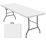 FWTI Deal Folding Table 6ft, Heavy Duty Portable, Built in Carrying Handle & Alloy Steel Legs for Party, Dining, Wedding, Events, Picnic, Indoor, Outdoor, Camping, Utility, White