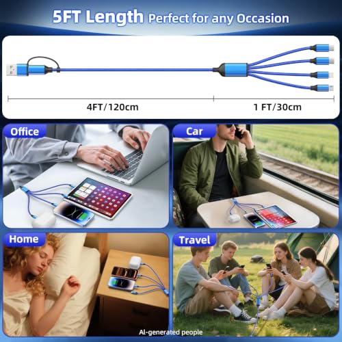 Image of 4 in 2 USB A /C Multi Charging Cable, Charging Cords for Multiple Devices
