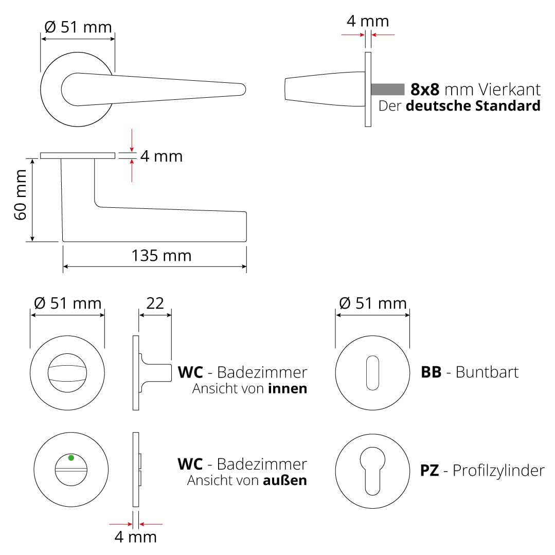 ERGO line RENA Super SLIM Weiß Türbeschlag für Badtüren und WC-Türen, Türgriff mit WC-Rosette, Rund-Rosette, Die ultra-feine Silhouette, Drückergarnitur, Türklinken Innentüren, Türdrücker, Edelstahl