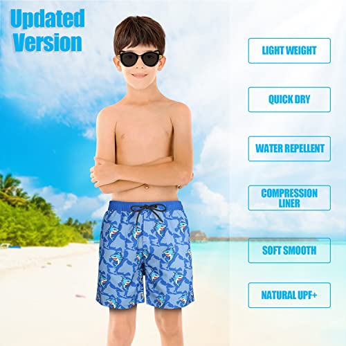 Image of Boys Swim Trunks with Boxer Brief Liner Compression Anti Chafe Swimming Shorts Stretchy UPF Quick Dry Swimsuit