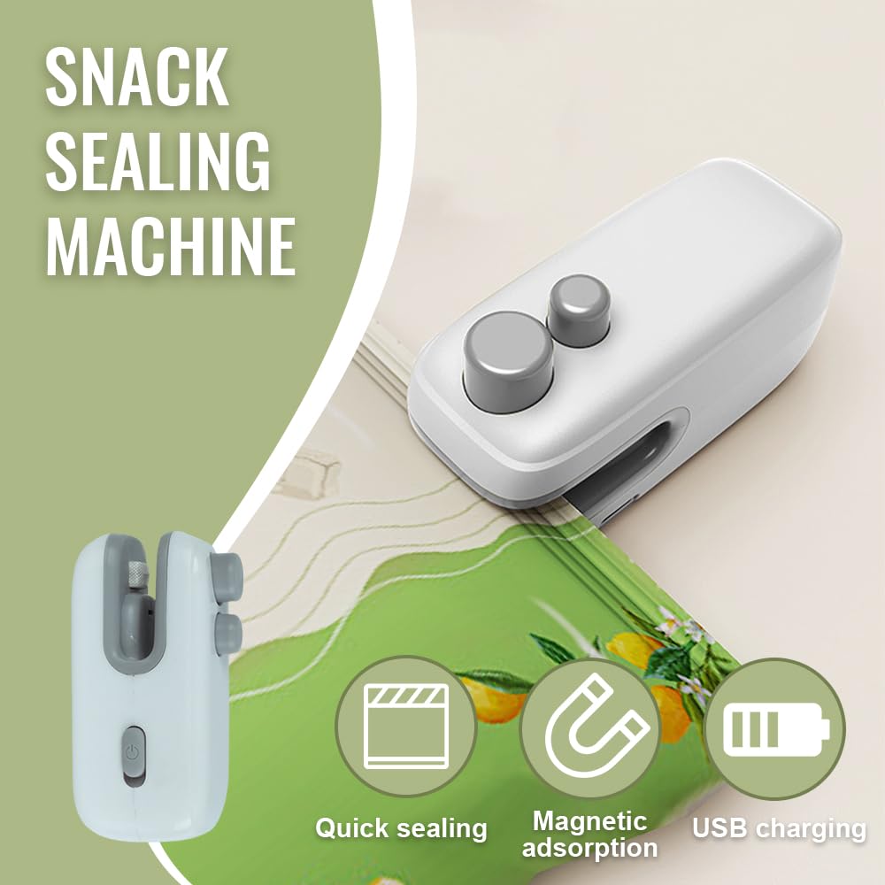 Mini Bag Sealer, Upgraded 2 in 1 USB Rechargeable Bag Sealer Heat Seal Tool, Portable Vacuum Sealer, Mini Sealing Machine Heat Seal Tool, Snack Sealer Household Mini Sealing Machine (White-2pcs)