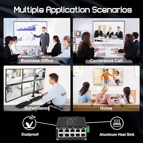 Image of Industrial Hardened 10 Port Gigabit Ethernet PoE Switch, 8-Port 802.3at PoE+, 2 Uplink Ethernet Din Rail Switch, 20Gbps Switch Fabric, PoE Budget 240W for IP Camera,IP Phone,Wireless AP