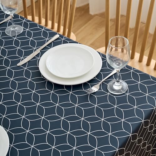 Dehaus® Nappe Toile Cirée Bleu Marine, Nappe de Table Plastique PVC Imperméable Anti-Tache, Motif Géométrique Geo Flow, Facile d'entretien Intérieur Extérieur,...
