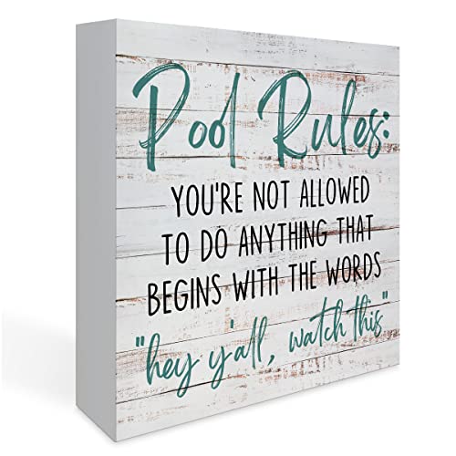 Rustic Pool Rules Wood Box Sign, Farmhouse Summer Artwork Decor,...