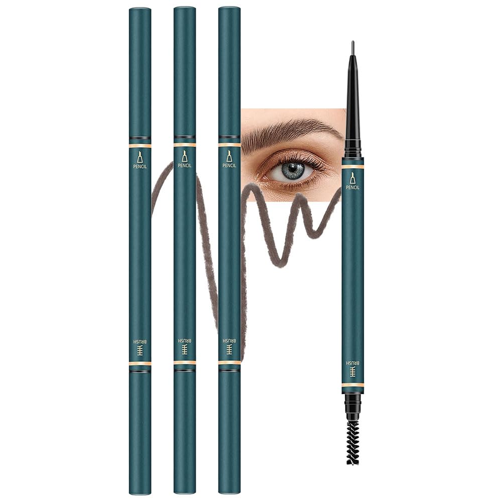 Fine Tip Eye Brow Pencils for Women, Ultra-Fine Mechanical Pencil with Eyebrow Brush,Draws Tiny Brow Hairs, 3 Pcs Waterproof Dual-Sided Defines, Fills