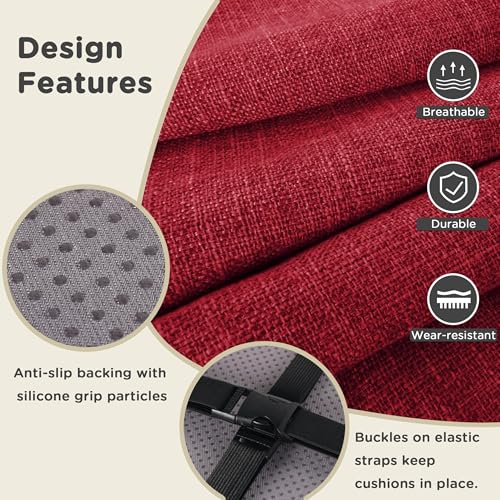 Image of AddGrace Anti-Slip Bar Stool Cushions Square Bar Stool Seat Cushions with Ties Set of 2 Small Square Chair Pads with Machine Washable Cover 12 inchX12 inchX2 inch (Red)