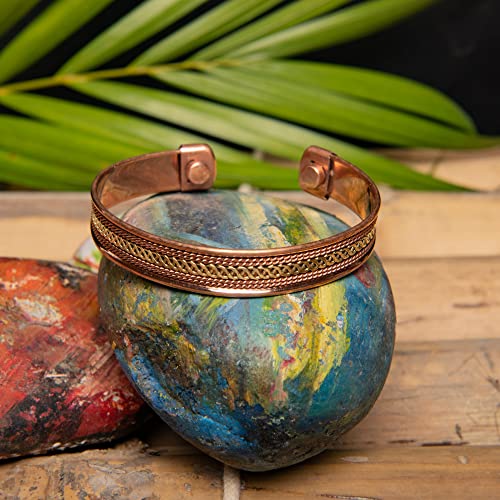 Image of Wonder Care Copper Bracelet for Men & Women | Solid and High Gauge Pure Copper Bracelet | Copper Jewelry Cuff kada Adjustable | Best Rakhi Gift for Brother | Copper Band with Velvet Case and Gift Box