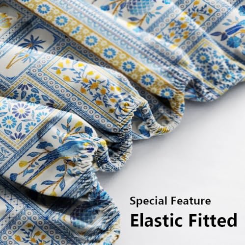 Image of SANMARINO Premium Cloud Cotton 360 Fitted King Bedsheet with 2 Pillow Covers | 300 TC Soft Fabric | Deep Pocket Elasticated Bed Sheet (78 x 72 + 10 Inches) (Mediterranean Indigo)