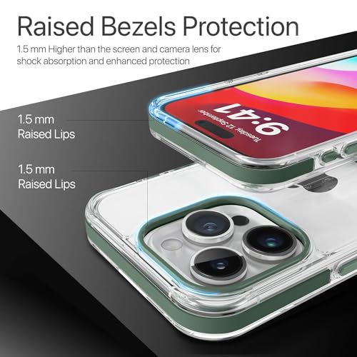 Image of Vaku Luxos Apex Series Back Cover Case for iPhone 15 Pro Metal Frame Camera Bump Scratch Resistant Slim Thin Military-Grade Protection - Green