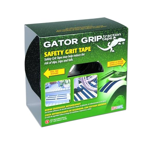 GATOR GRIP TRACTION TAPE, Premium Grade 60 Grit Anti-Slip Adhesive Tape, Indoor/Outdoor, Great for Stairs, Docks, Boats & Ramps, Black, 4 inch x 60 ft, RE160
