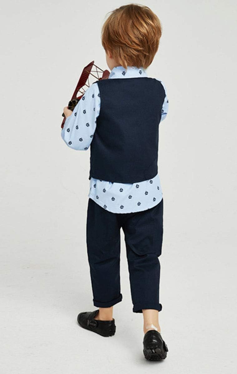 Boys' 4 Piece Vest Set with Blue Shirt,Bowtie,Vest and Pant