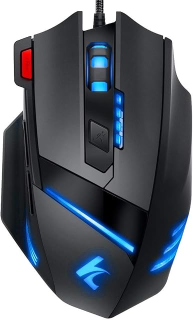 Hcman Gaming Mouse Wired Programmable 7 Buttons [Upgraded Version] Led Backlit & 5 DPI Mode,Comfortable Grip with Fire Button,USB PC Gaming Mice,for Laptop Computer MAC Gamers (Black)