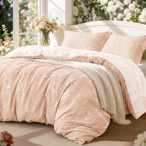 Love's cabin Pink Full Size Comforter Set - Full Comforter Set, 3 Pieces Cute Floral Bedding Sets...
