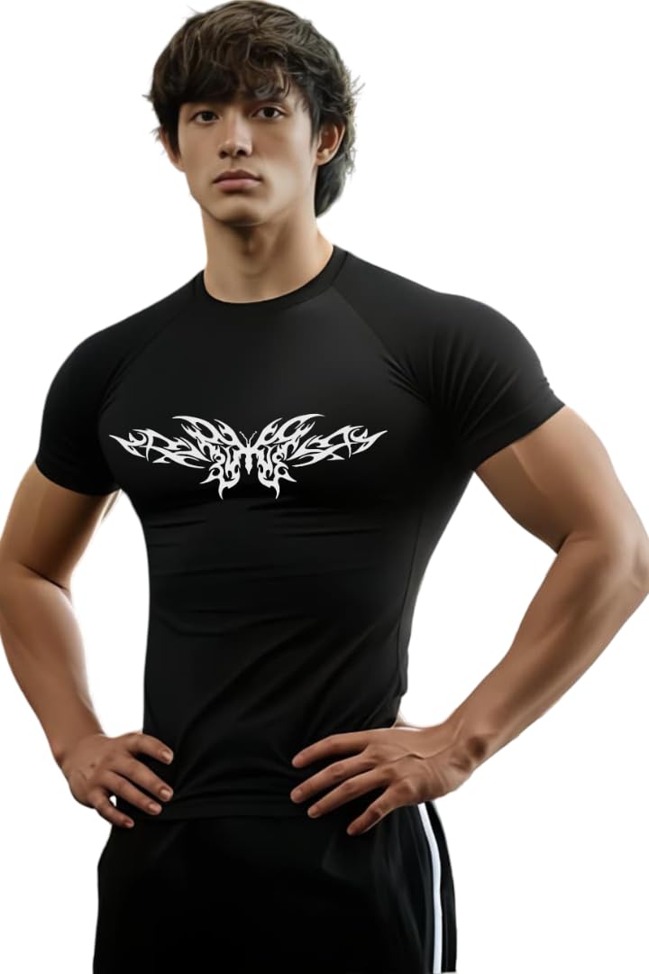 Men Polyster Lycra Printed Half Sleeves Compression T-Shirt for Gym-picture-31