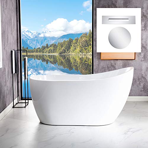 WOODBRIDGE 54' Freestanding White Acylic Soaking Bathtub with Chrome Drain and...