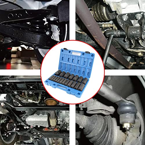 Macwork 19 Piece 1/2-Inch Drive Impact Socket Set, Deep, Sae, 3/8" To 1-1/2", Cr-V&Cr-Mo Alloy Steel, 6-Point Hex Radius Corner Design #TOP6