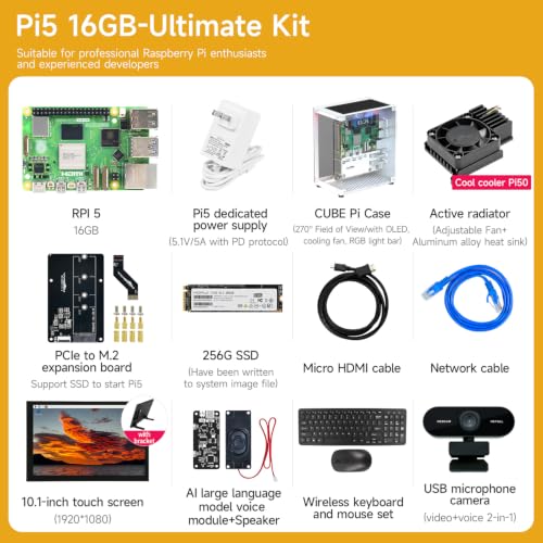Image of Yahboom Pi5 16GB RAM 64GB TF Card Edition with Active Cooler,27W 5.1V5A USB-C Power Supply,Pi5 Metal Case, PCIE to M.2 Adapter Openclaw Deployment (Pi5 16GB, Ultimate Kit)