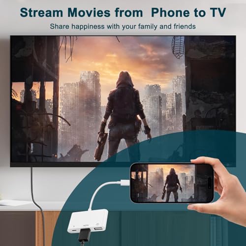 Adaptador Lightning HDMI 3 en 1 para iPhone y iPad, [certificado Apple MFi] 1080P Digital AV adaptador con OTG y carga, compatible con memoria USB, compatible con iPhone 14/13/12/11/XS/X, iPad - imagen 7