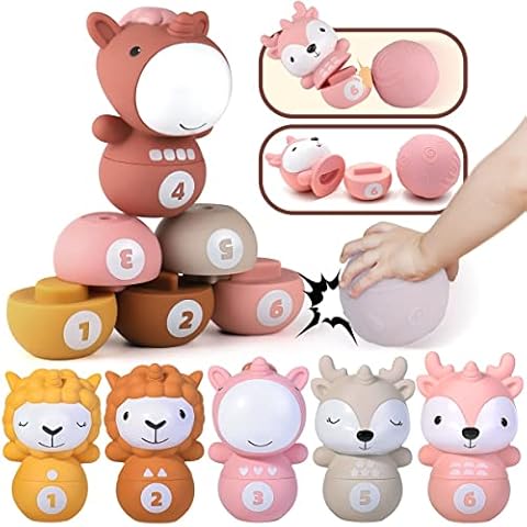 Nueplay Montessori-Kinderspielzeug-Set für Kinder, stapelbares & verschachteltes Babyspielzeug, Lernspielzeug mit 6 weichen Kegeln & 2 Kugeln,Bowling-Spielzeug für 6 Monaten+ Kleinkinder & Mädchen Cover