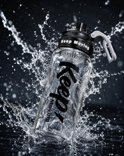 Image of 2 Liters Large Water Bottle With Straw & Handle, Sport Canteen Bottle With Time Marking, Leakproof Gym Water Bottle For Women & Men - Multicolor - Plastic (Light Black)