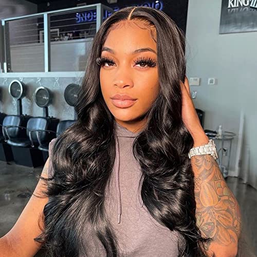 13x4 Lace Front Wigs Human Hair Body Wave Lace Frontal Human Hair Pre Plucked Wigs for Black Women 16 Inch 180% Density Brazilian Wigs Natural Color