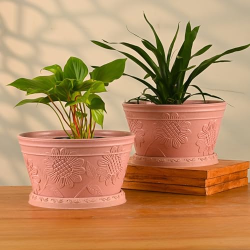Image of Eha Earth Friendly Nile Planter 9.5 inch Planters for Home Decor| Bamboo Based Plant Pot | Pack of 2 | UV Protected Pot for Plant | Flower Pot for Living Room, for Outdoor and Indoor | Innocent