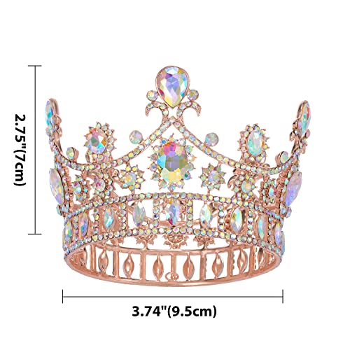 Sweetv Rose Gold Queen Crown For Women, Iridescent Crystal Brithday Crown For Cake Topper, Costume Tiaras And Crowns, Aurora Borealis Party Accessories For Wedding Halloween Babyshower #TOP6