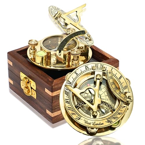 Handcrafted Brass Sundial Compass 3 Inches in Transparent-Lid Wooden Box | Nautical Elegance for Collectors & Decor Enthusiasts