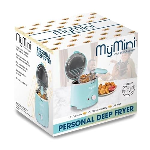 My ∽ Mini Electric Deep Fryer, 1.5-Quart Compact Deep Fryer in Blue, 700W with Temperature Control, Dishwasher Safe Basket