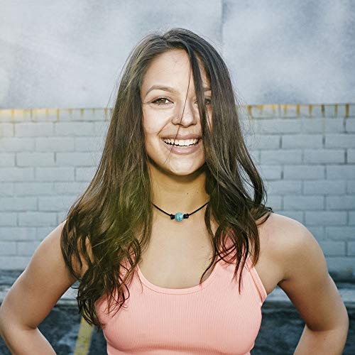 Single Turquoise Choker Necklace on Black Leather Cord for Men/Women2