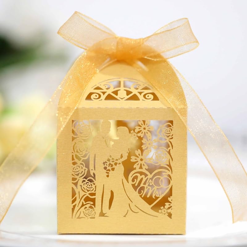Teensery 50 Scatole Regalo Creative Per Confetti, Forma Abito Da Sposa E Smoking, Con Nastro, Per Bomboniere Matrimonio E Addio Al Nubilato