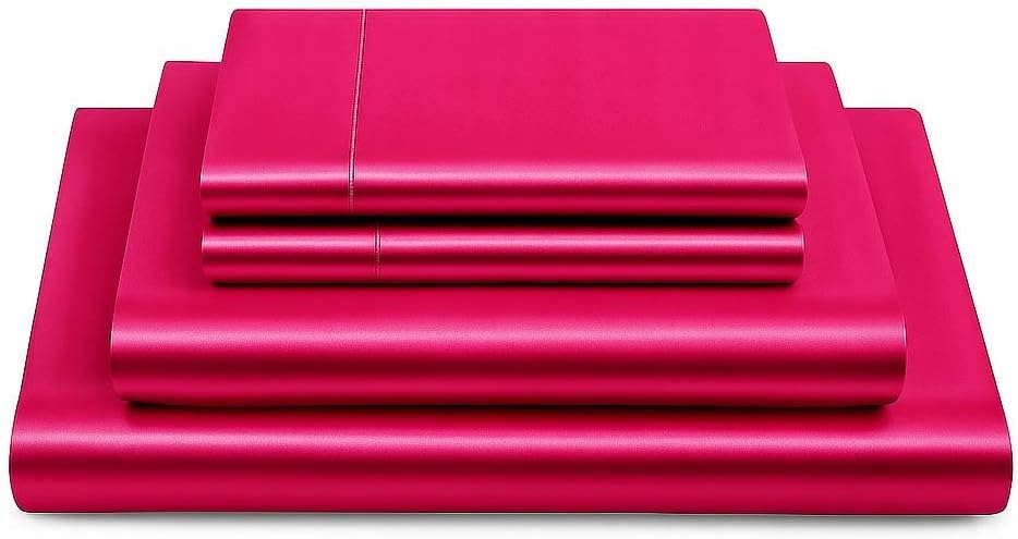Luxury Satin Alaskan King Sheets Set - 4 Piece Pink Silky Bed Sheets Set with Deep Pocket, Luxury Silk Satin Sheet Set (1 Flat Sheet,1 Fitted Sheet,2 Pillow Cases)