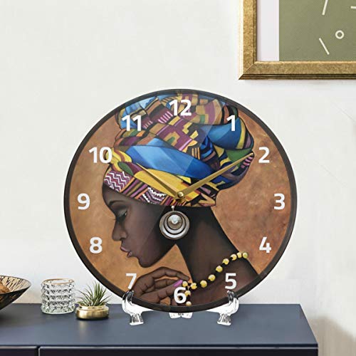 Alaza Afro African Woman Wall Clock Battery Operated Silent Non Ticking Clocks For Living Room Decor 12 Inch / 9.5 Inch #TOP5
