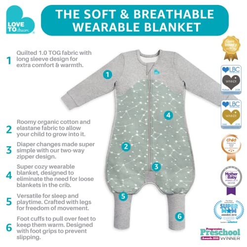 Image of Love to Dream Organic Baby Sleep Suit Long Sleeve | 1.0 TOG GOTS Cotton for Temperature Regulation, Stretch & Safer Sleep | 3 Years, Olive