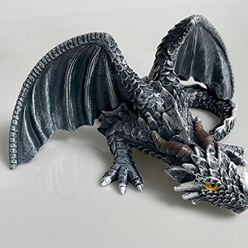 Runsmooth Dragon Sculpture Big Squatting Dragon Design Statue Home Decor Detailed Collectable Sculpture Resin Handmad Figure Ornament With Eyes (22x10×18cm)