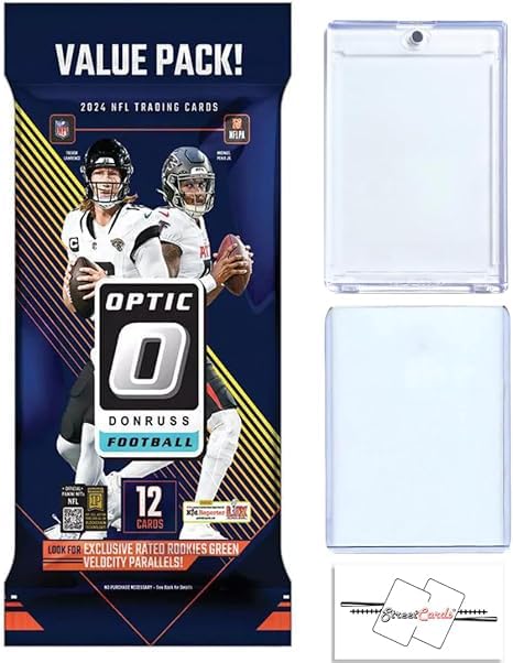 2024 Donruss Optic Football Fat Pack with 12 Trading Cards Including Toploader + Magnetic Holder + StreetCards Magnet!
